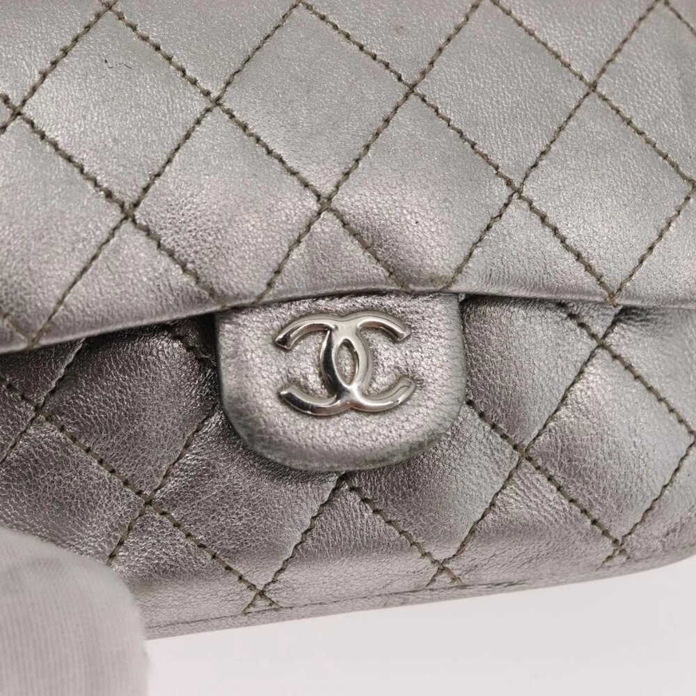 CHANEL Matelasse Chain Hand Bag Lamb Skin Silver CC Auth 148202 - Picture 2 of 16